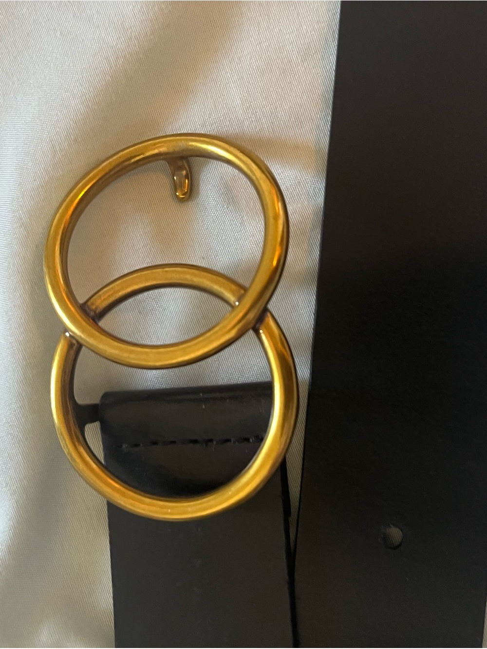 Aritzia Black Leather Belt with Gold Double-Ring Buckle Medium